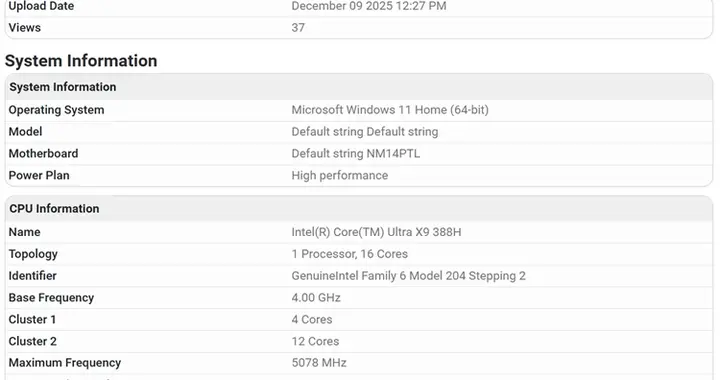 旗艦酷睿Ultra X9 388H處理器現身：多核性能提升20%
