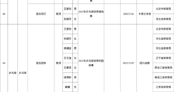 孙颖莎、王楚钦2025年度分别拿到4个和3个世界冠军，稳坐头号主力