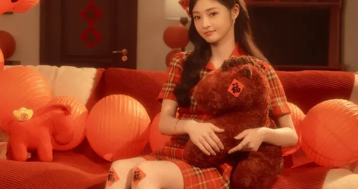 周洁琼红色格子连身短裙大长腿