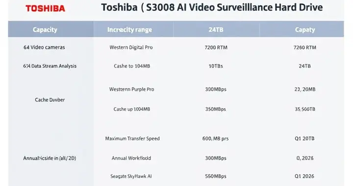 東芝發布24TB容量S300 AI視頻監控硬盤