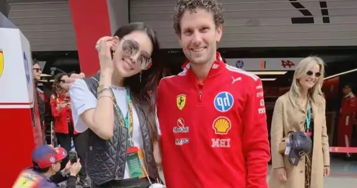 林志颖和老婆陈若仪在上海观看F1赛车比赛，陈若仪皮裤皮靴，好美