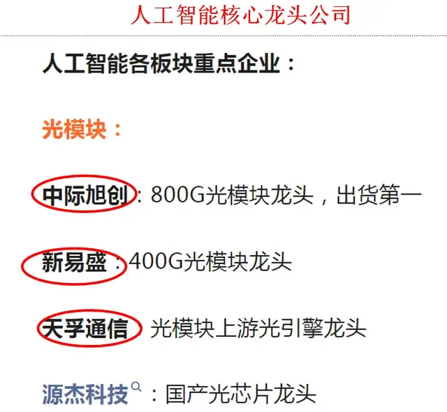 人工智能核心龙头