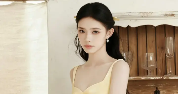 简约清新自然美，林允最新黄裙蝴蝶结高跟鞋造型壁纸，很美