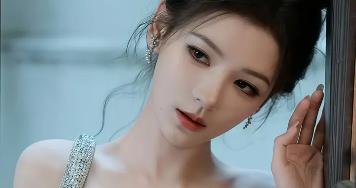 张予曦穿水墨蓝吊带裙，美成清冷白月光