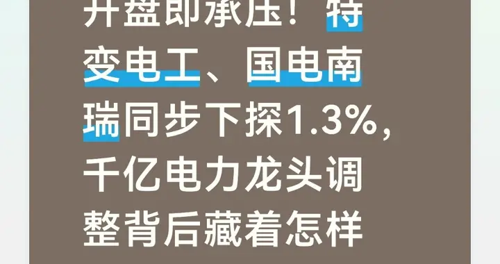 开盘即承压！特变电工、国电南瑞同步下探1.3%
