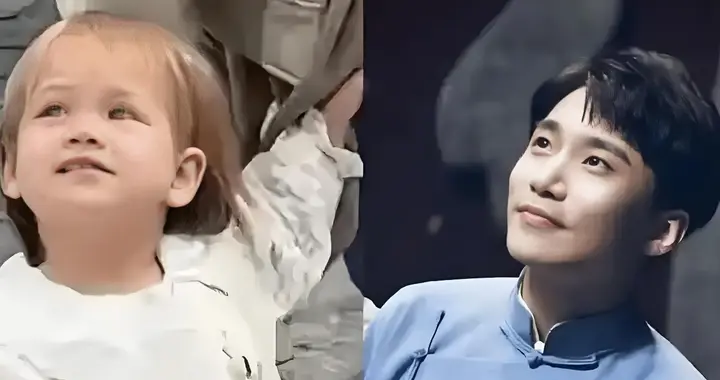 王鸥和妈妈牵着女儿散步,女儿黄头发小眼睛,长得不太像何九华