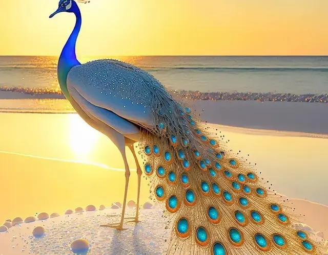 手机壁纸:孔雀金冠艳，彩羽翩翩舞。