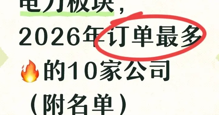 电力板块，2026年订单最多的10家公司（附名单）