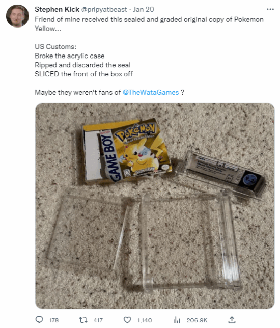 宝可梦黄|美国海关拆坏《宝可梦黄》原封卡带 价值约1500美元