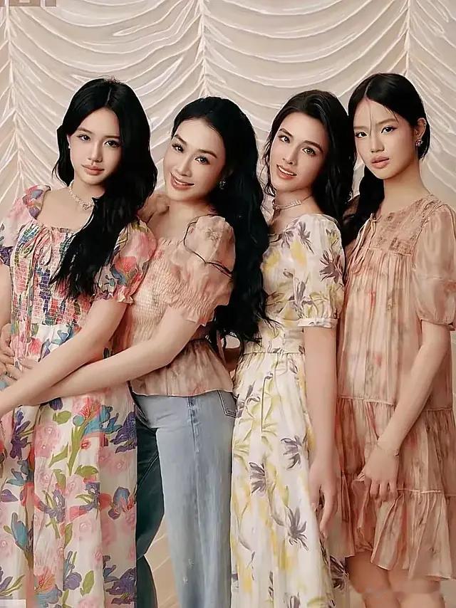 54岁钟丽缇携三女拍大片！母女四人美如姐妹，网友：基因太强大