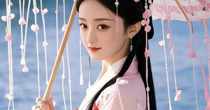 赵丽颖这组古风造型太仙了！撑着花伞漫步水边，美成一幅画