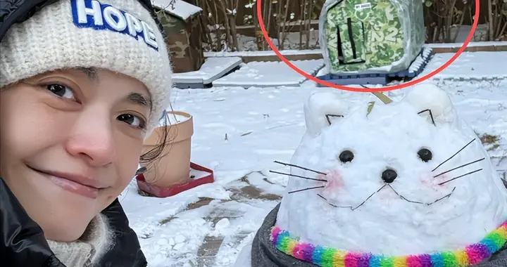 姚晨堆雪人怀念爱宠！12岁儿子大嘴超像妈妈，豪宅中放满流浪猫窝