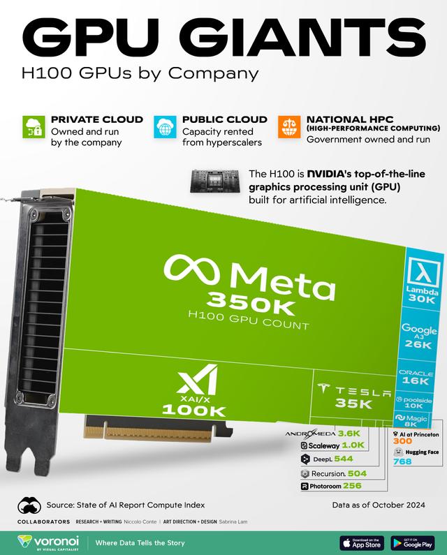 哪些公司拥有最多的 Nvidia H100 GPU？