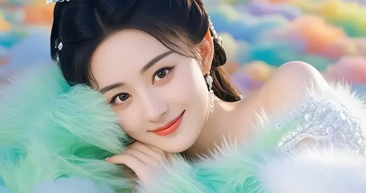 赵丽颖云端造型太仙了！彩虹云雾里的绿衣仙子