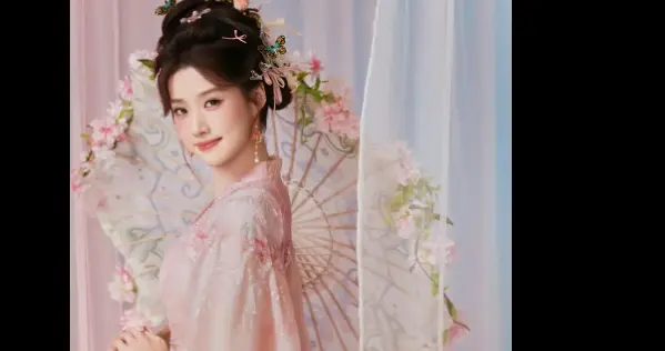 卢昱晓粉裙，手持花伞眼角含情，又纯又欲！