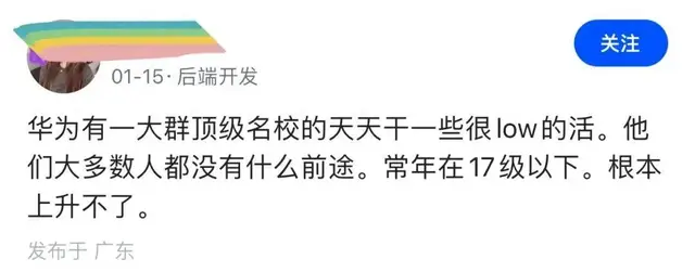 华为有一大群顶级名校的天天干很low的活，常年17级以下上升不了