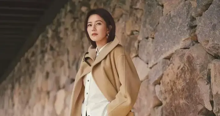 高圆圆的气质不一般！穿驼色大衣+白衬衫+阔腿裤，高级又大气