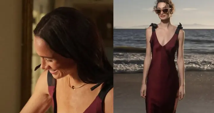 尴尬！梅根晒新照，穿3400元酒红色吊带裙，造型气质全不及卖家秀