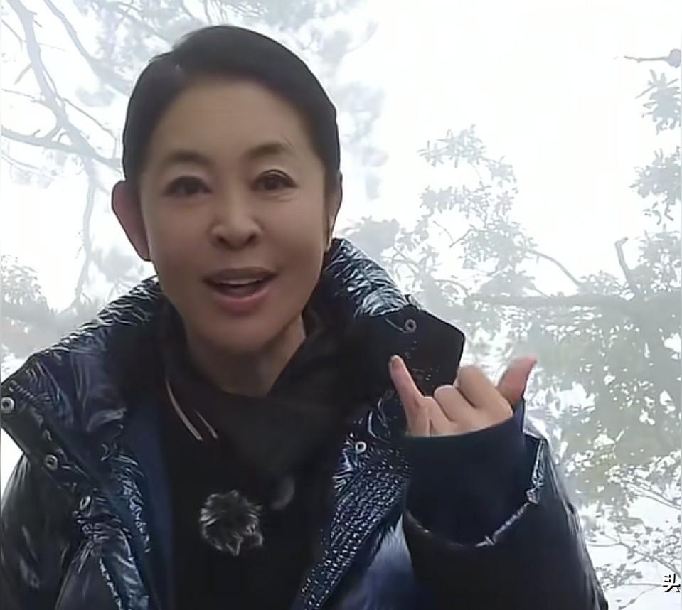 66岁倪萍爬山穿搭：短款羽绒服+阔腿裤，复古又高级，看着像46岁