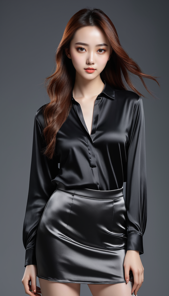 缎面套裙与丝绸衬衫的完美组合