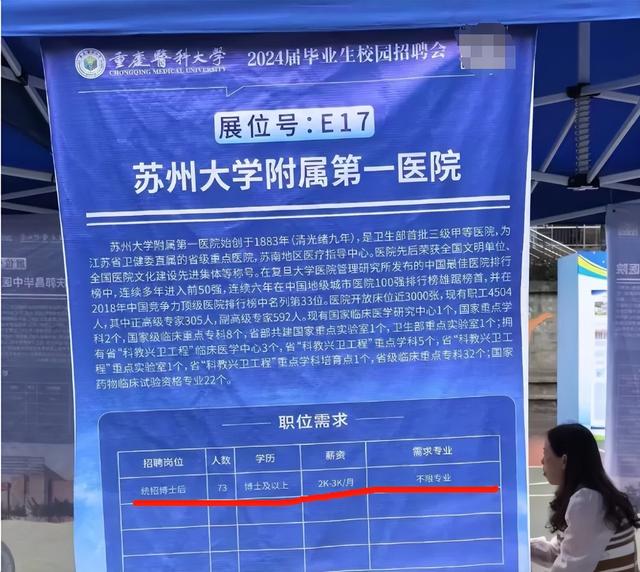 苏大第一医院到重医大招博士后，月薪仅2k，网友：不招人来捧场的