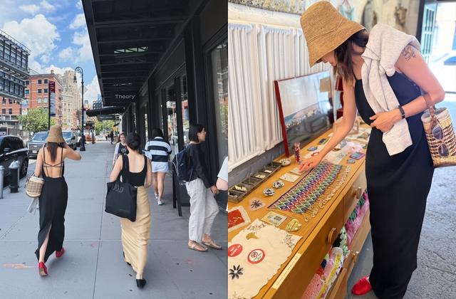 孔孝真公开纽约悠闲日常，大长腿展干练时尚感