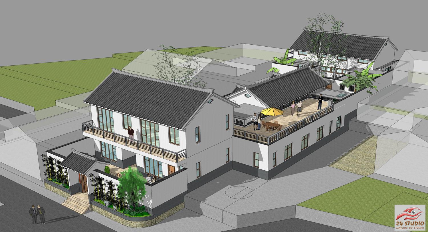 庭院式别墅设计连载(四)四川攀枝花两层现代中式民居13x34