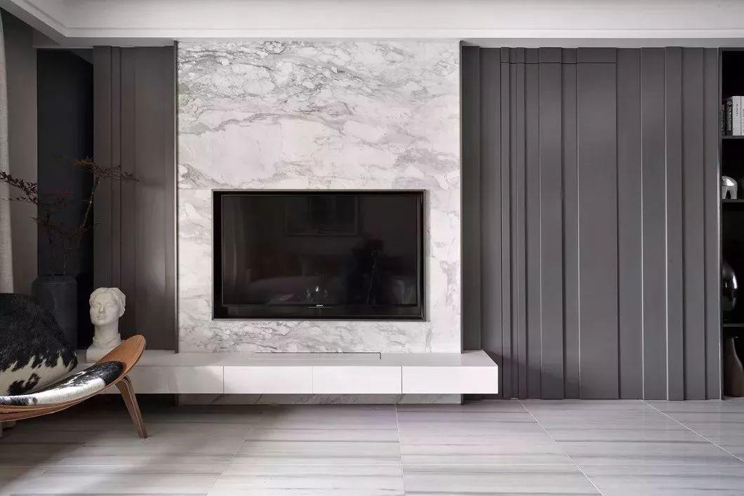 木质+大理石, 电视墙这样装, 显高档!