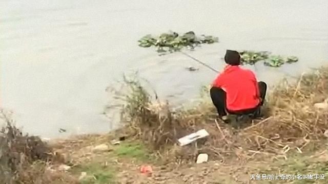 钓鱼的时候, 水里冒出来一个狗头是什么体验? 红衣小哥气的直挠头
