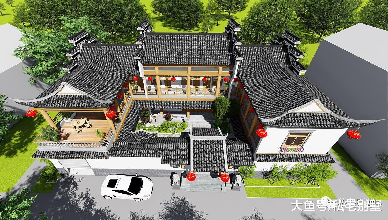 传承经典, 创新2019, 徽派两层三合园中式别墅户型你值得拥有