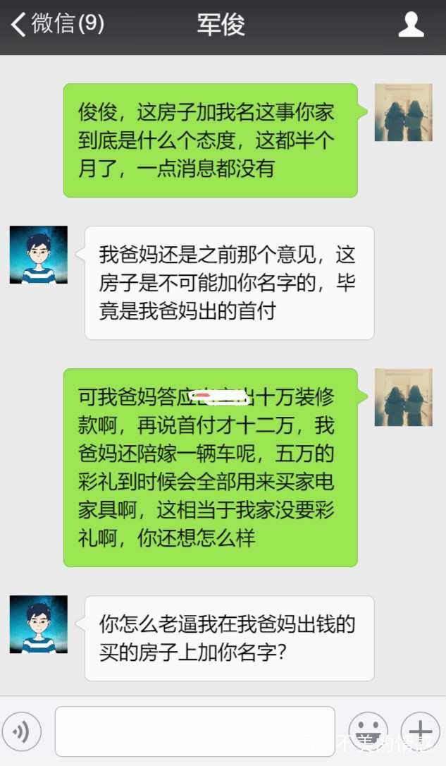 我家出十万装修, 还陪嫁一辆车, 婚房还不加我名字? 这婚别结了!