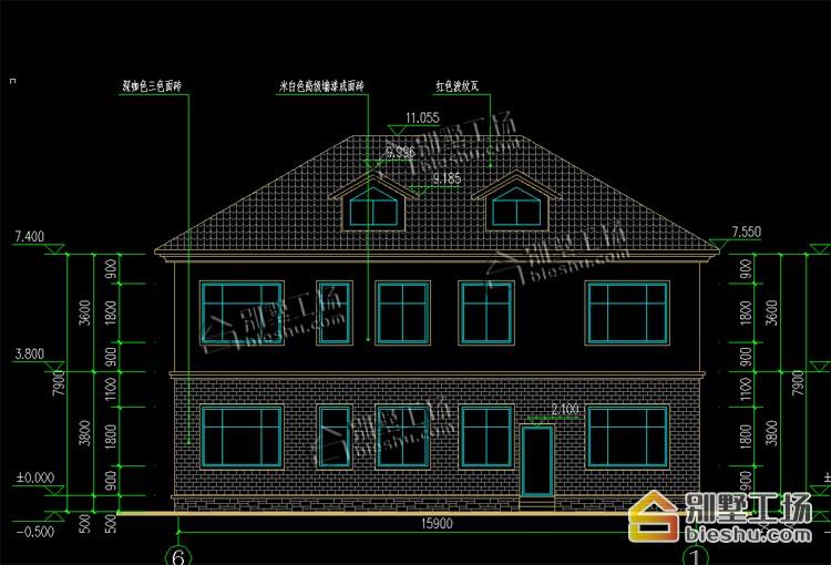 15.9x12.9二层简欧农村别墅, 复式客厅大落地窗
