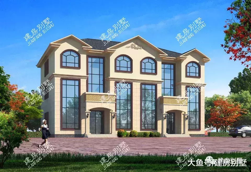 多窗设计的三层双拼别墅户型, 大堂屋+挑空, 绝无仅有的气派