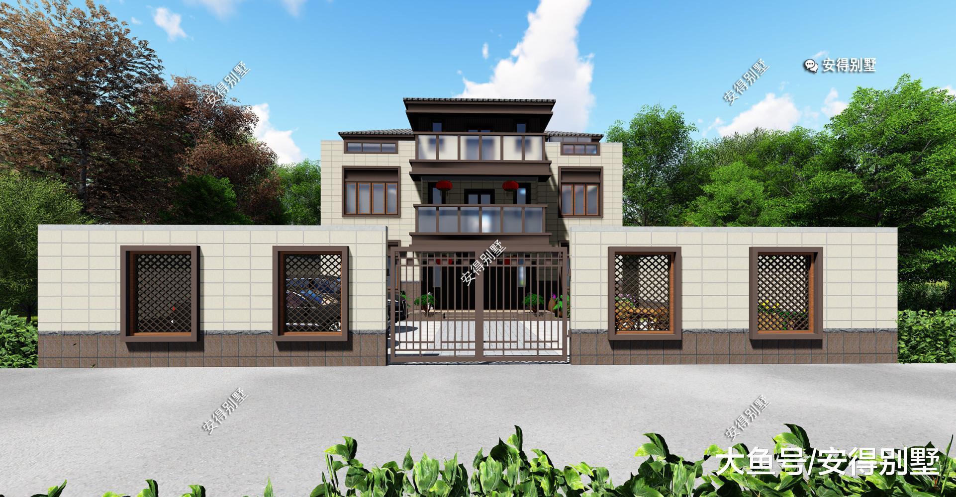 造价40万的3层自建别墅, 占地13.2*10米新中式别墅, 建筑大气且易施工!