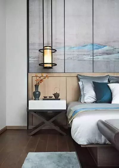 两室一厅, 新中式装修, 书房的书法背景墙太酷了!