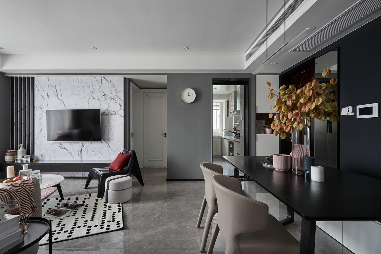 现代简约: 黑白灰, 140平四室两厅装修, 大气舒适