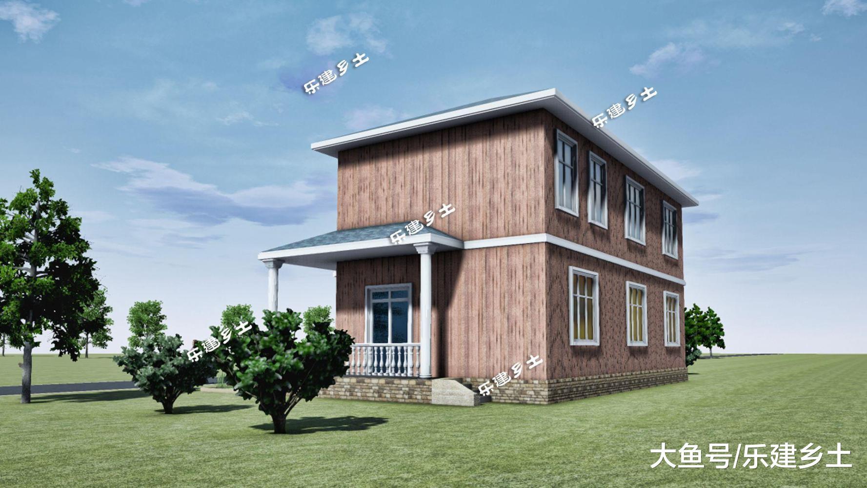 二层乡村自建房设计, 复古砖红色, 美观大方