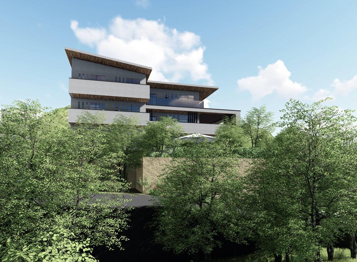 侧面条窗与远处山林带来极致视觉享受, 浙江现代别墅简约大方您喜欢吗?