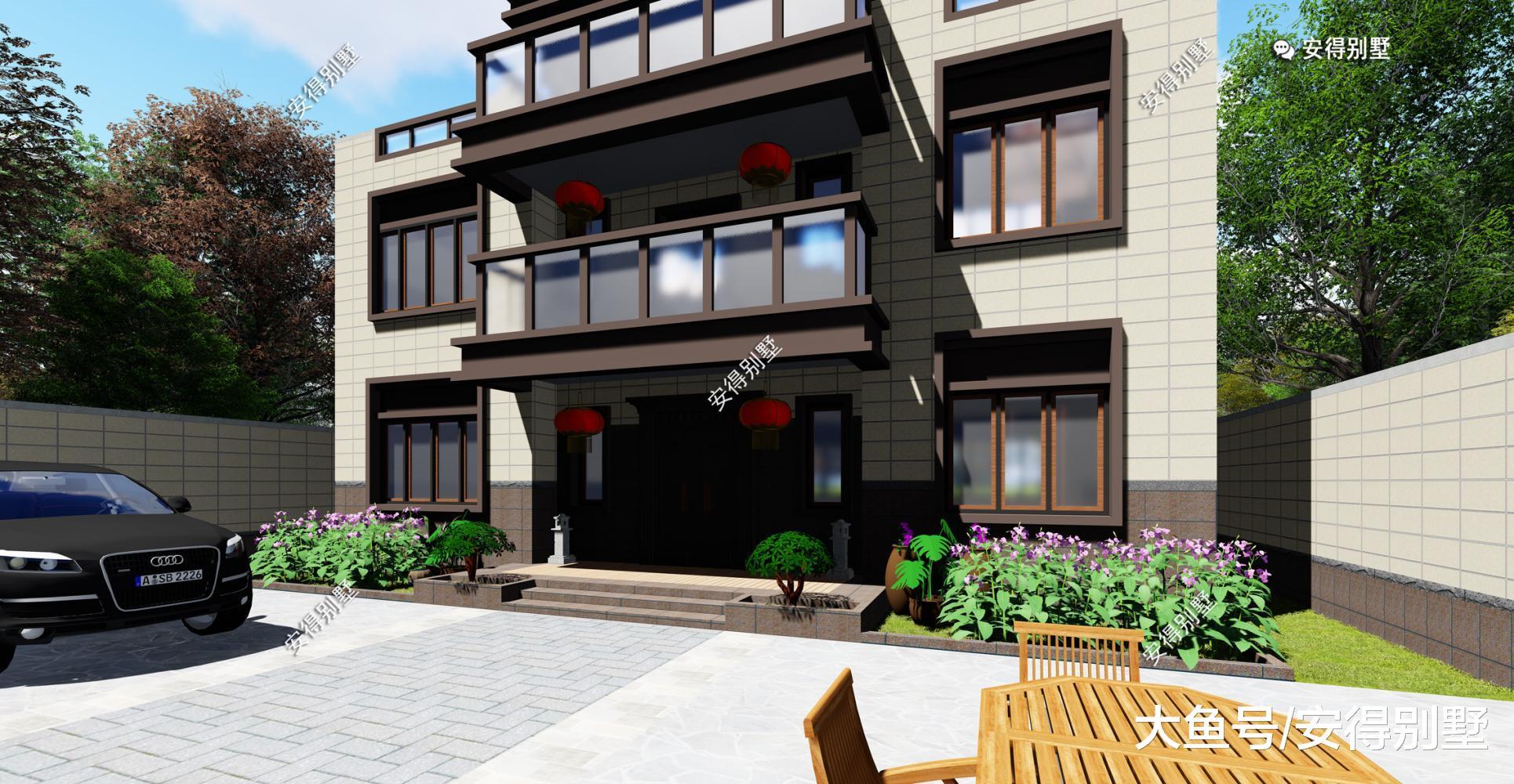 造价40万的3层自建别墅, 占地13.2*10米新中式别墅, 建筑大气且易施工!