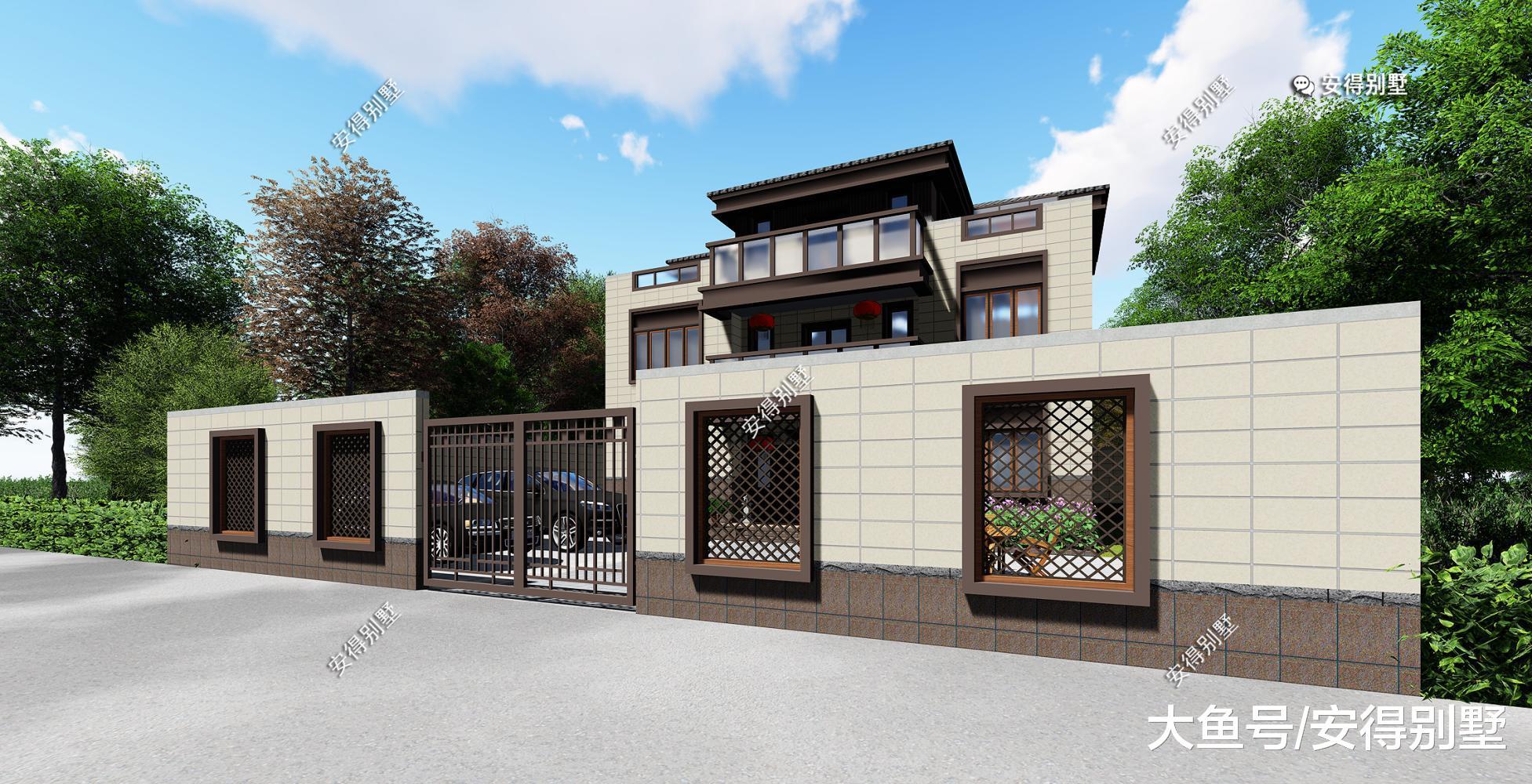 造价40万的3层自建别墅, 占地13.2*10米新中式别墅, 建筑大气且易施工!