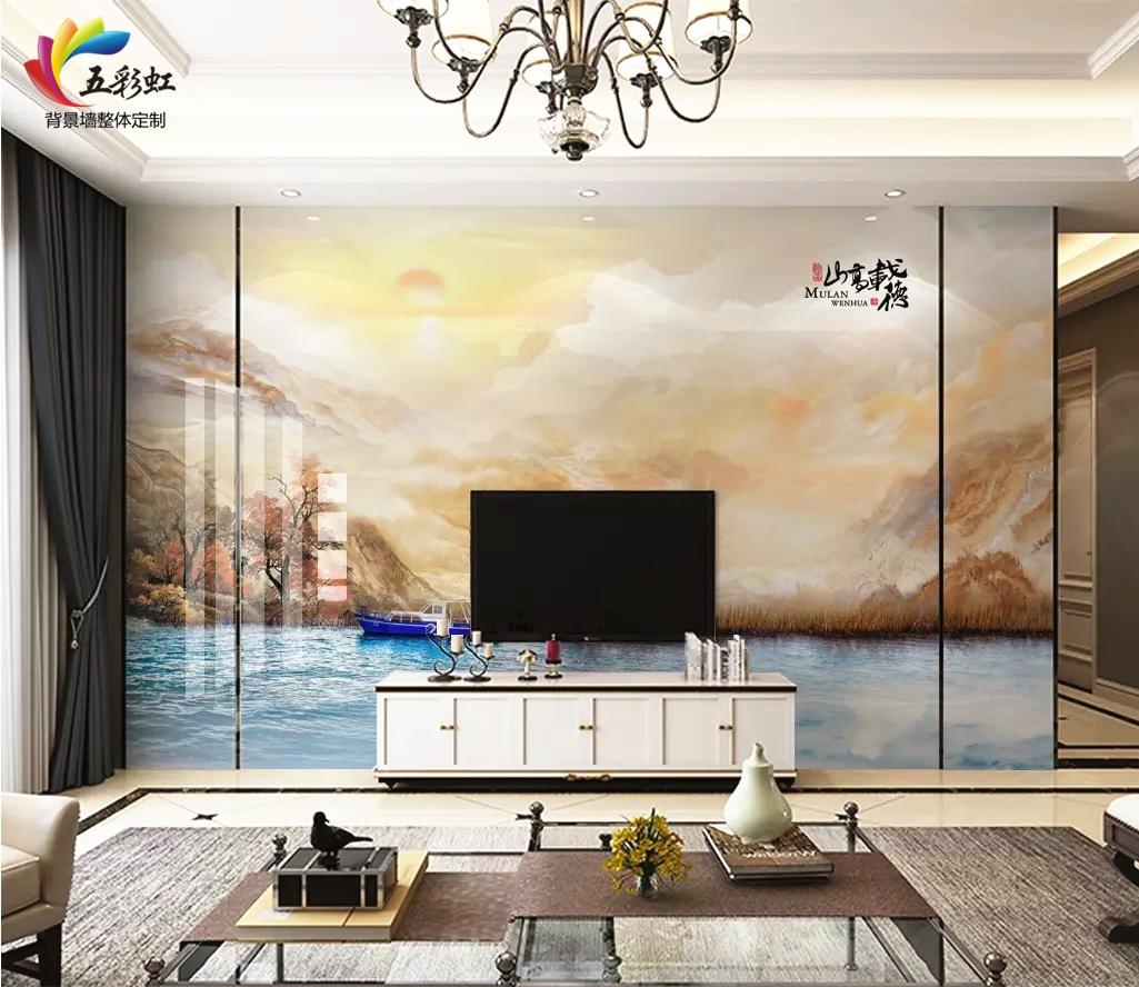 渗墨大板搭配金属线条电视背景墙, 不一样的视觉效果!