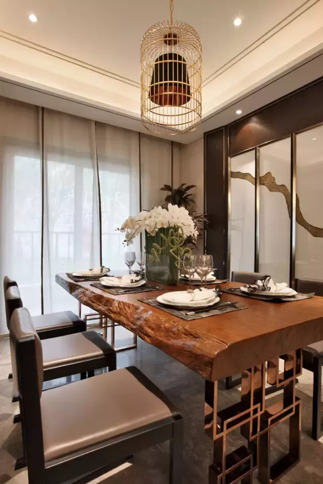 160㎡现代中式, 餐桌的台面太赞了!