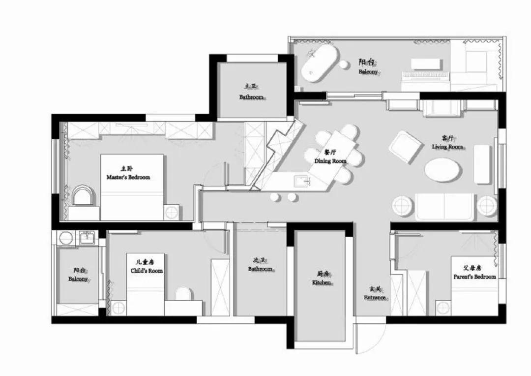 89㎡现代轻奢, 优雅气质, 浴缸竟然摆阳台!
