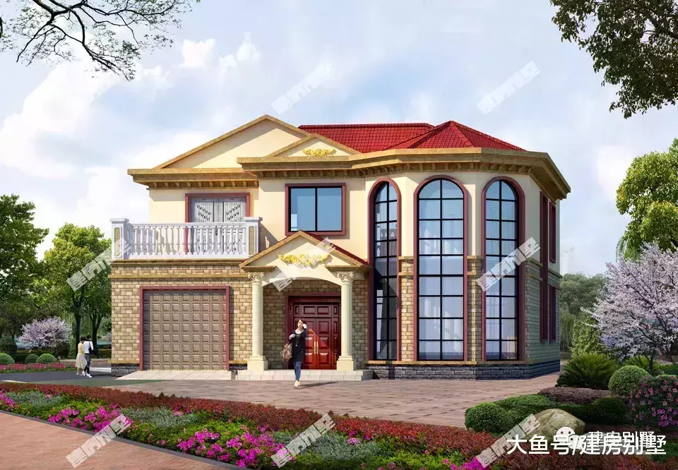 使用多边形窗的两层农村自建房, 第一栋还设有土灶房