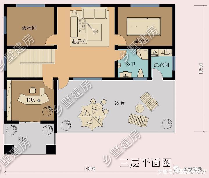 14X10米农村别墅, 桌球室+露台完美设计, 经典实用不落伍!