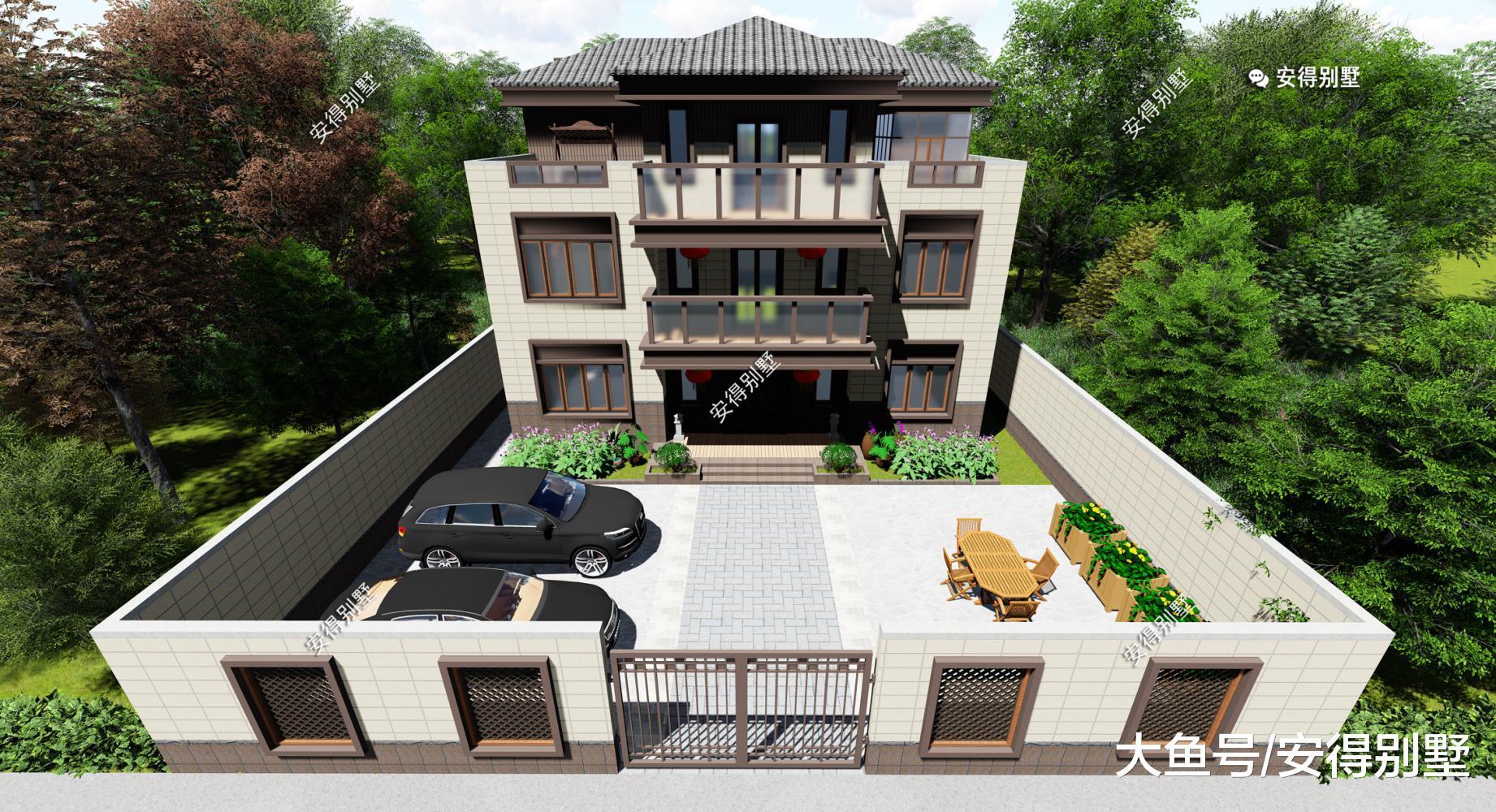 造价40万的3层自建别墅, 占地13.2*10米新中式别墅, 建筑大气且易施工!