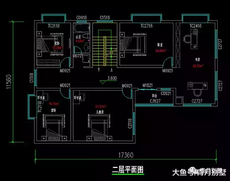 17.36米×11.56米二层小别墅, 时尚秀气, 居家不二选择