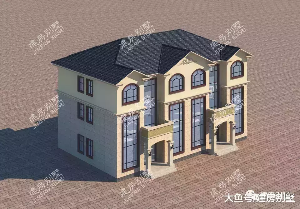 多窗设计的三层双拼别墅户型, 大堂屋+挑空, 绝无仅有的气派