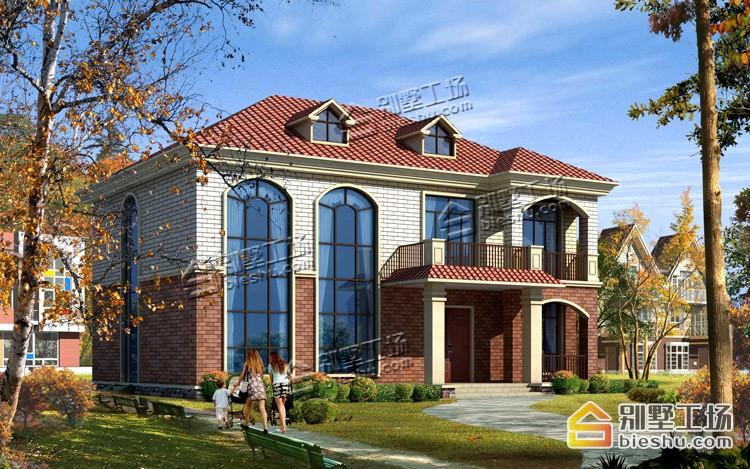 15.9x12.9二层简欧农村别墅, 复式客厅大落地窗