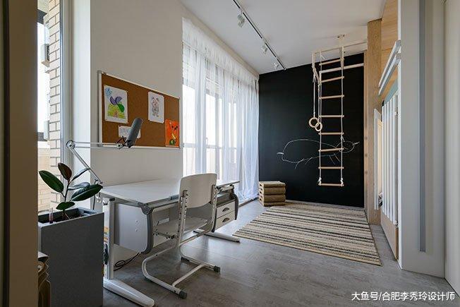 合肥126平新房, 客厅用木框做飘窗, 儿童房打通一房两用, 有创意